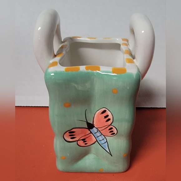 Milson & Louis Hand Painted Butterfly Double Handled Whimsical Ceramic Vase - Picture 2 of 8
